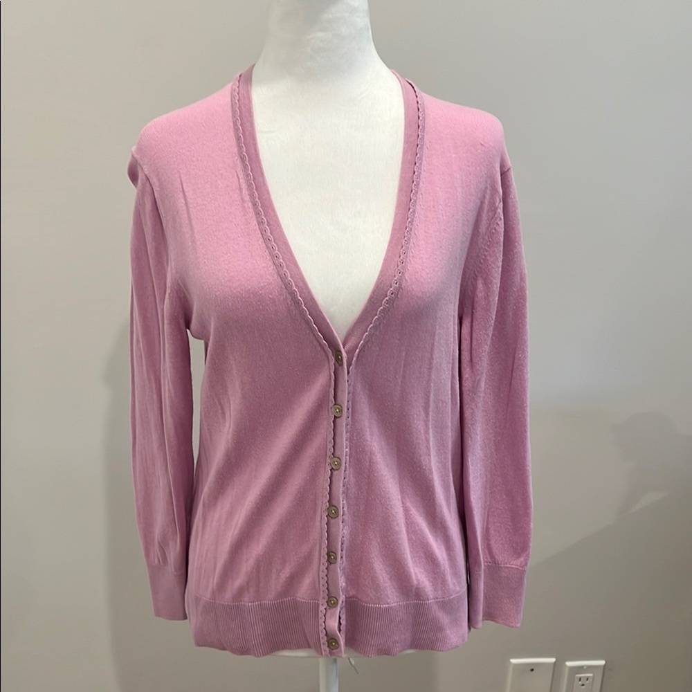 Banana Republic 3/4” Sleeve Scallop Trim cardigan | Pinkish Purple | Small